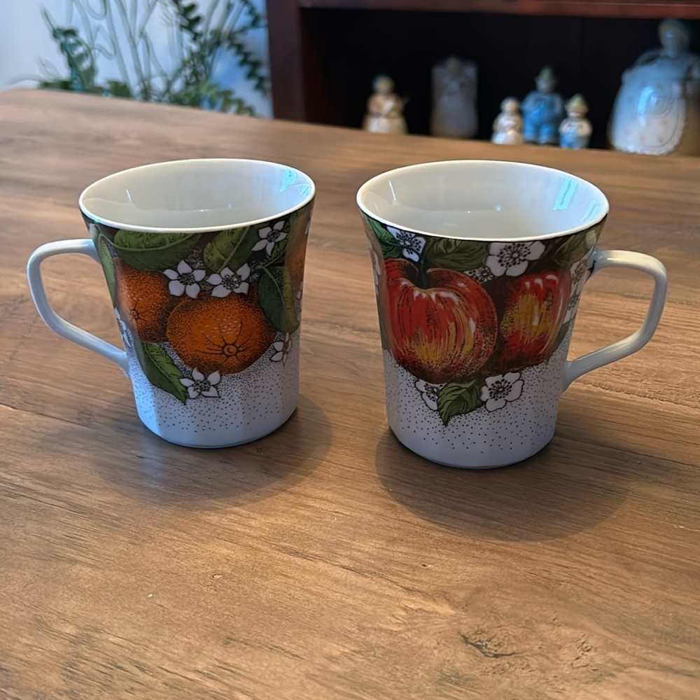 Vintage CHODZIEZ Coffee Cups, Fruit Motif, Made in Poland set of 2